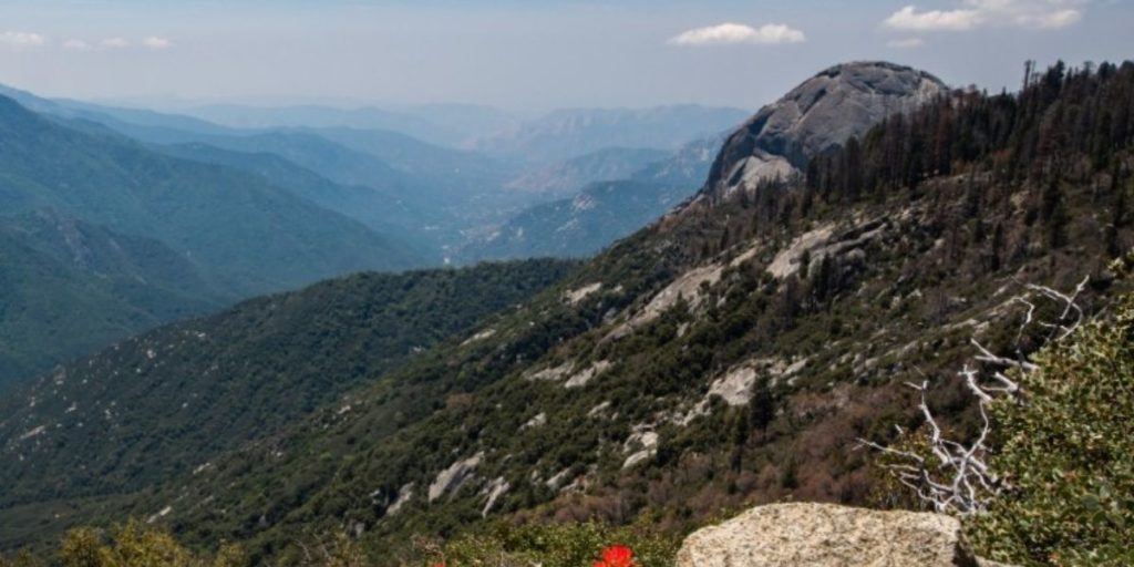 Panorama of Moro Rock and an extended mountain range in the distance